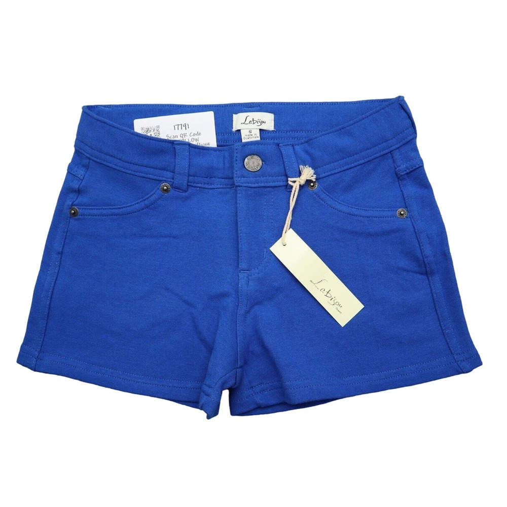 Labijou Shorts Womens S Blue Flat Front Low Rise Button Pocket Medium Wash